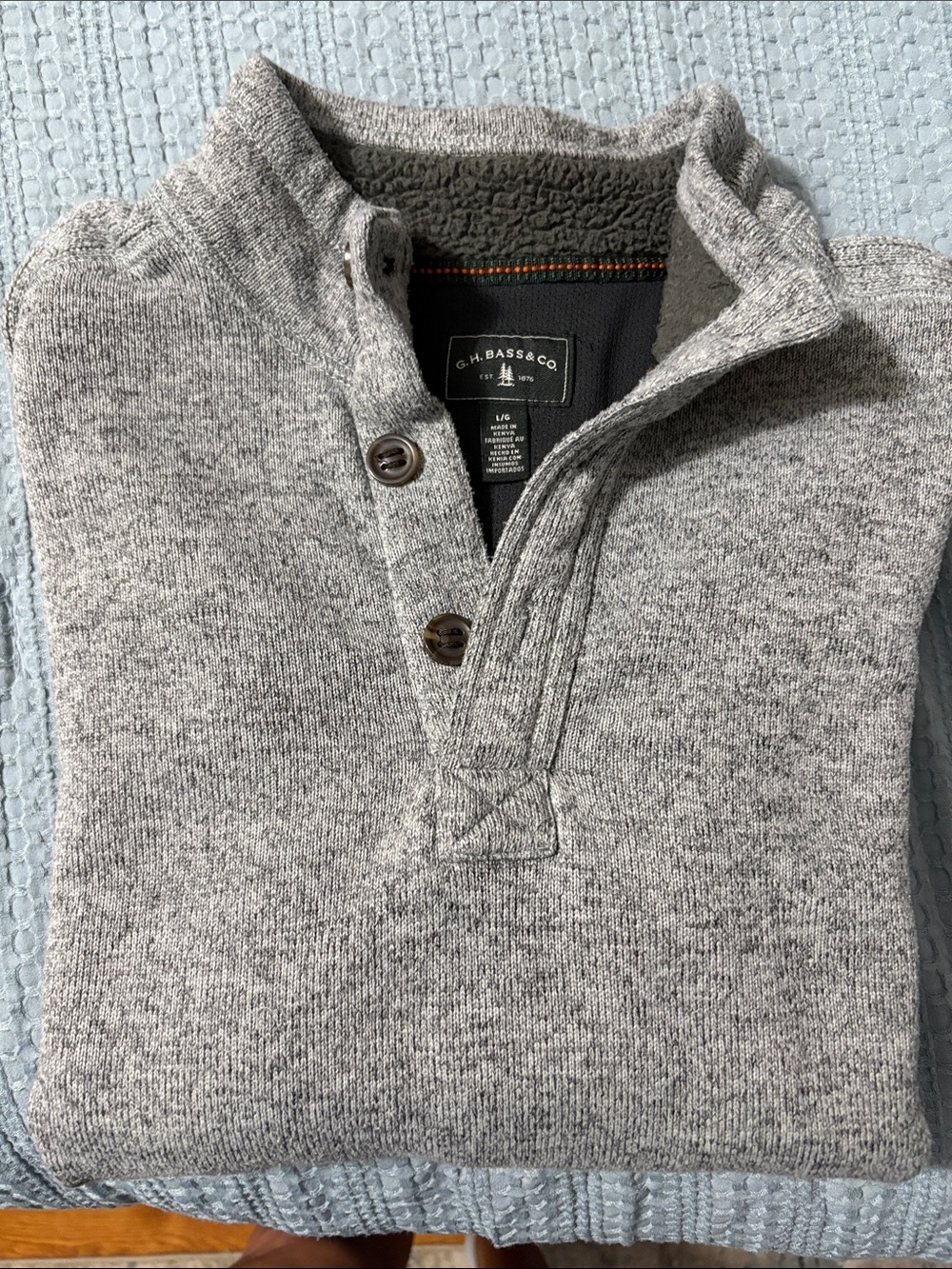G.H. Bass & Co. Men’s Heather Gray Sherpa-Trim Quarter Button Pullover